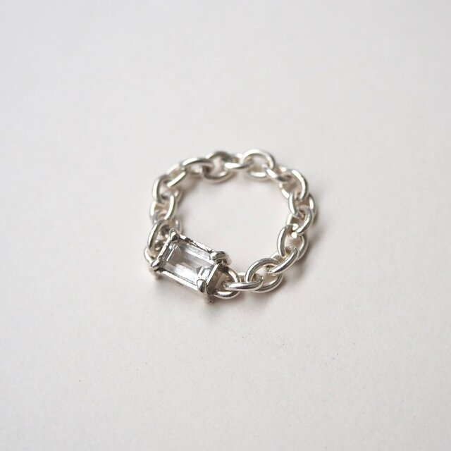 chain stone ring 【white topaz】 | iichi ハンドメイド・クラフト作品・手仕事品の通販