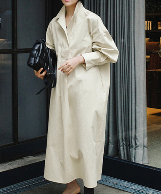 送料無料♪ロングシャツドレス /ルーズドレスハイウエスト ゆったり/コットン100％