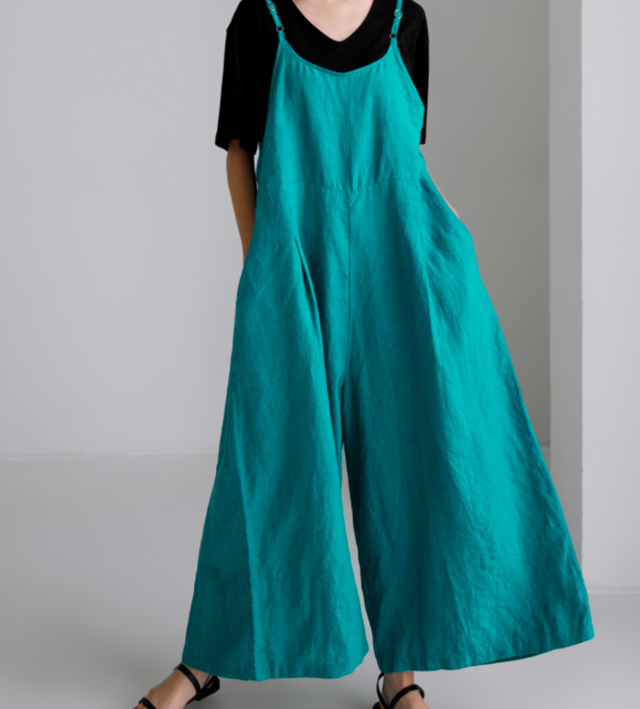 送料無料♪ワイドパンツ /ワイドレッグスカート /リネンオーバーオール