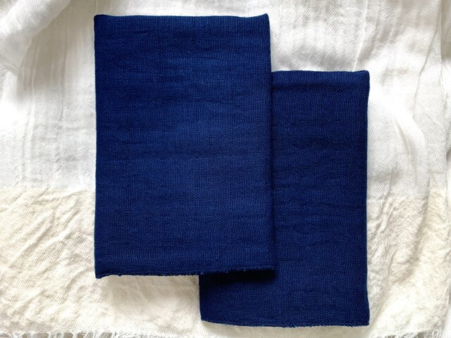 Organic Cotton 藍染 3重ガーゼハンカチ2枚セット　小の画像1枚目