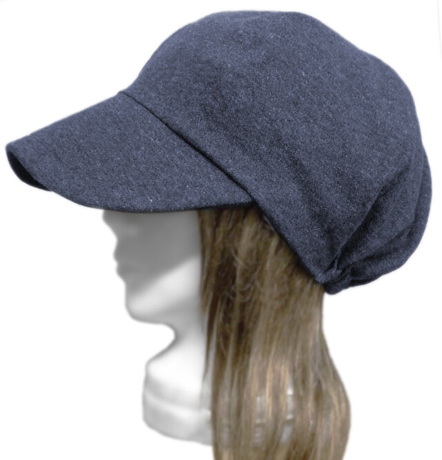 つば広キャスケット◆デニム調 鹿の子織コットンニット／杢ネイビー　◇紫外線対策・ゆったりサイズ・小顔効果・オールシーズン着用◇