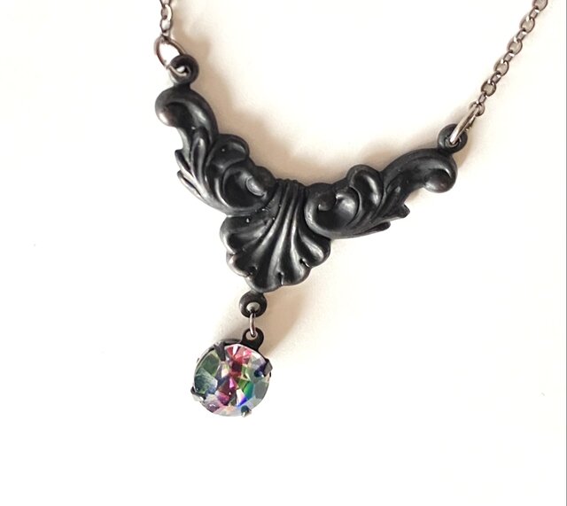 ビンテージ 1940年代 オーストリア製 アイリスガラス ガンメタル