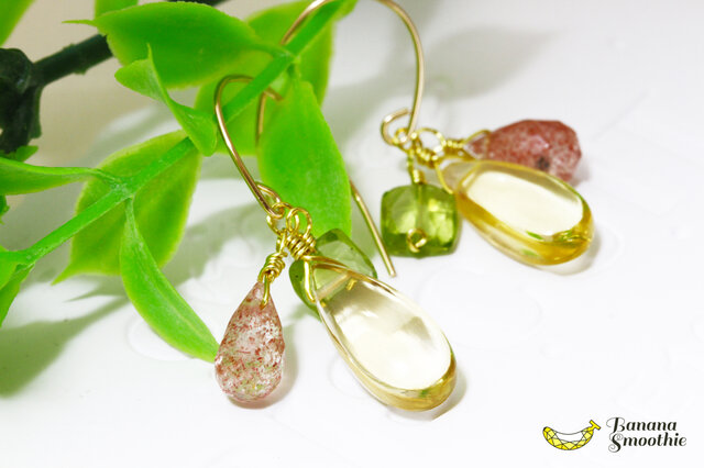 417 14kgf宝石質シトリン・ペリドット・アイオライト3連マーキス