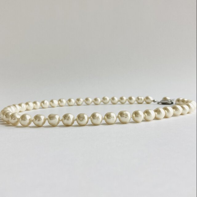 ガラスバロックパールオールノットネックレス/8mm約43cm/ホワイトベージュ/R/made in japan