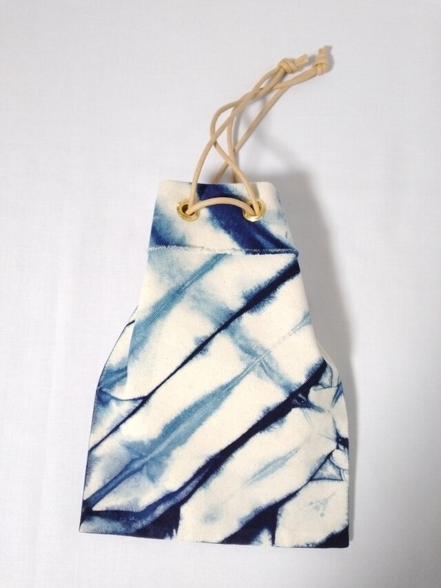 帆布藍染め巾着（紐ベージュ）