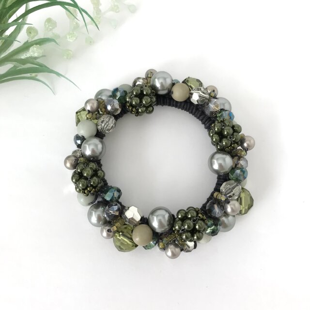 ビーズボール の ビジュー クロッシェ シュシュ グリーン 緑 大人