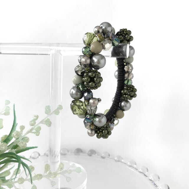 ビーズボール の ビジュー クロッシェ シュシュ グリーン 緑 大人