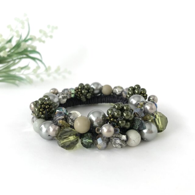 ビーズボール の ビジュー クロッシェ シュシュ グリーン 緑 大人