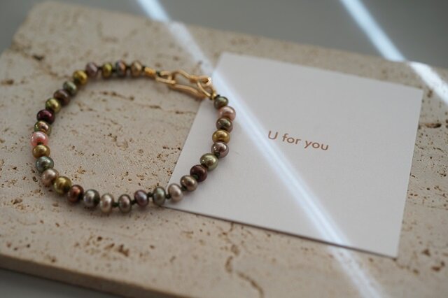 seasons】ツイードパールブレスレット（brown) iichi ハンドメイド・クラフト作品・手仕事品の通販