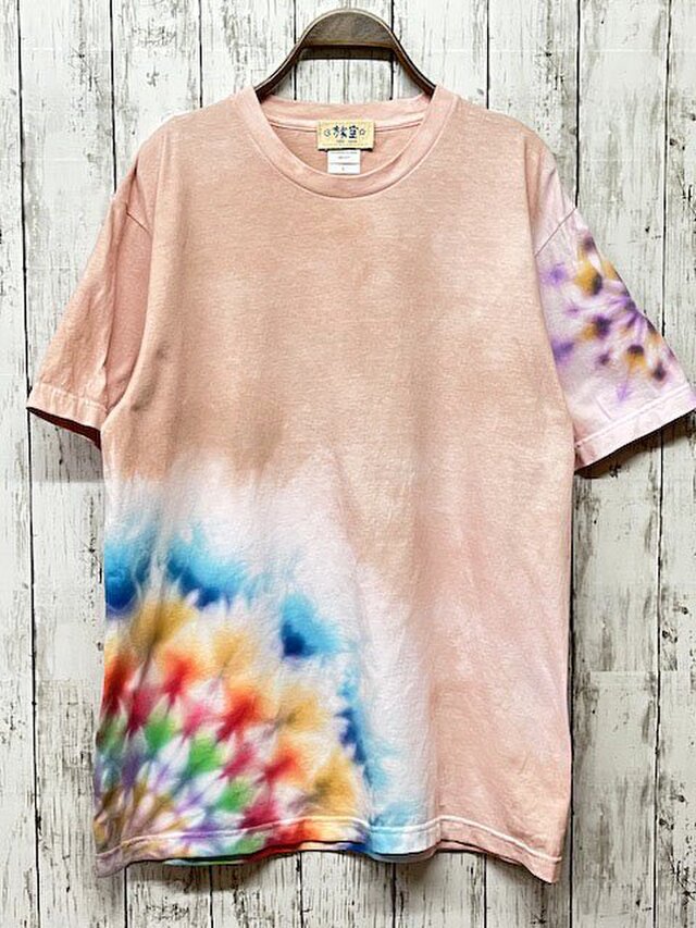 タイダイ染め Tシャツ　Lサイズ　曼荼羅　薄桜色　Hippies Dye HD17-11