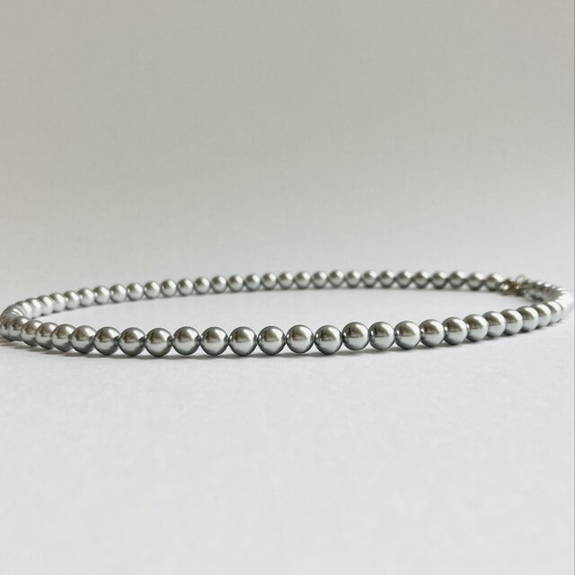 【再販】貝パールショートネックレス/約6mm約40cm+5cm/シルバーグレー/R/made in japan
