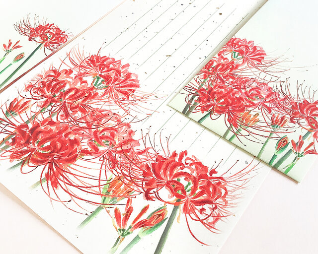 ヒガンバナの和紙レターセット ちょっと大きめ、B5サイズ縦書き