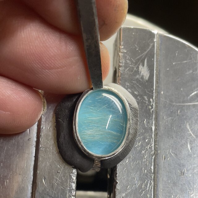 ルチルクォーツ × ターコイズ ダブレット 輝く霧雨の景色 シルバー