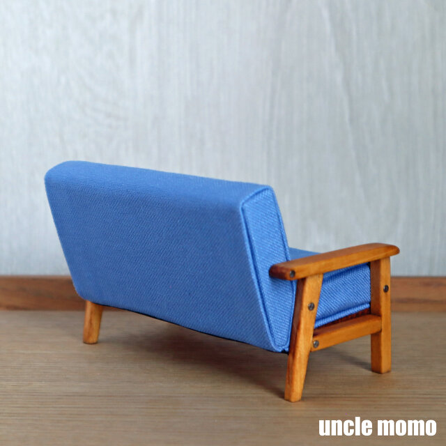 アンティーク♡ドール用ソファ ドール用ソファ2人掛け（色：ライトブルー×チェスナット） 1/12