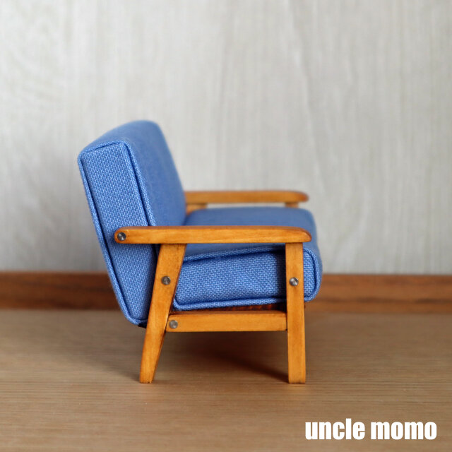 アンティーク♡ドール用ソファ ドール用ソファ2人掛け（色：ライトブルー×チェスナット） 1/12