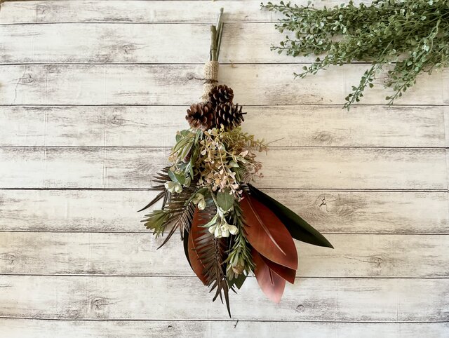 グリーン　スワッグ　ナチュラル　アーティフィシャル　アレンジ　壁掛け ロングスワッグ グリーン クリームブラウン ナチュラル アーティ