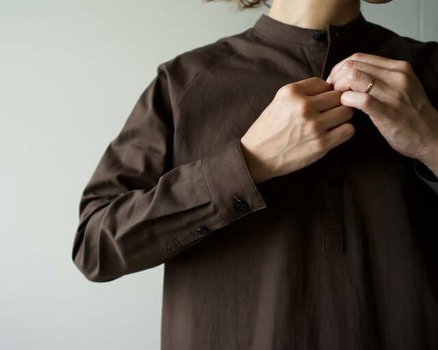 weather cloth cotton linen/raglan shirt/brown/size1の画像1枚目