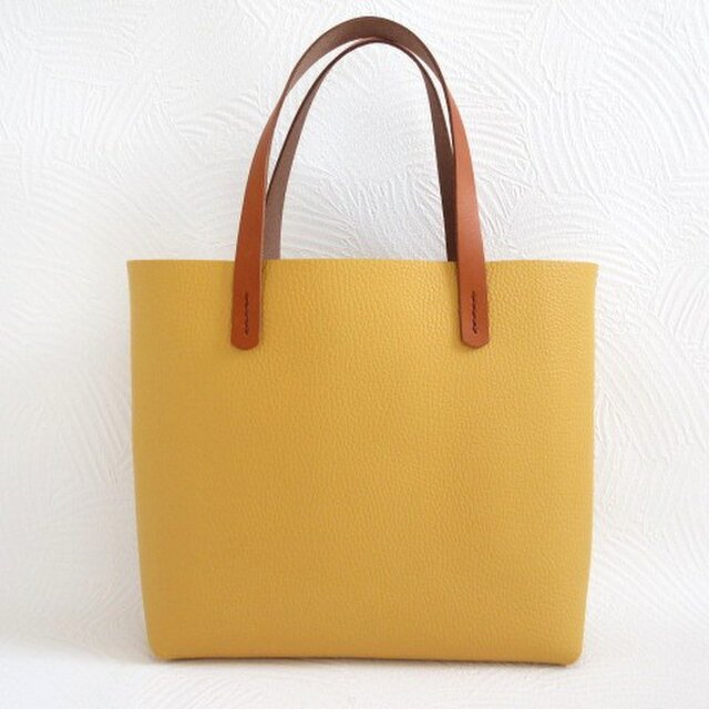 《牛革》ハンドソーイング・ソフトシュリンク・イエロー・一枚革のミニトート・0288