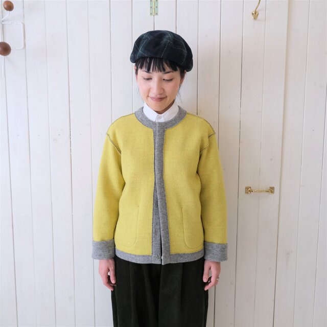 『 お仕立て承ります♪ 』リバーシブル ウールニット カーディガン moku gray & chick yellowの画像1枚目