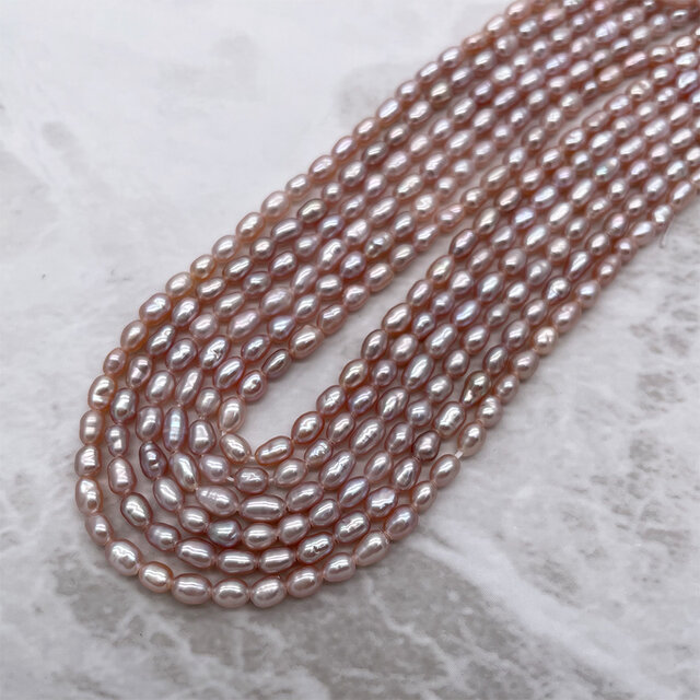 極小 バロックライス 淡水パール 連材 40cm パープル系 本真珠 3~4mm 
