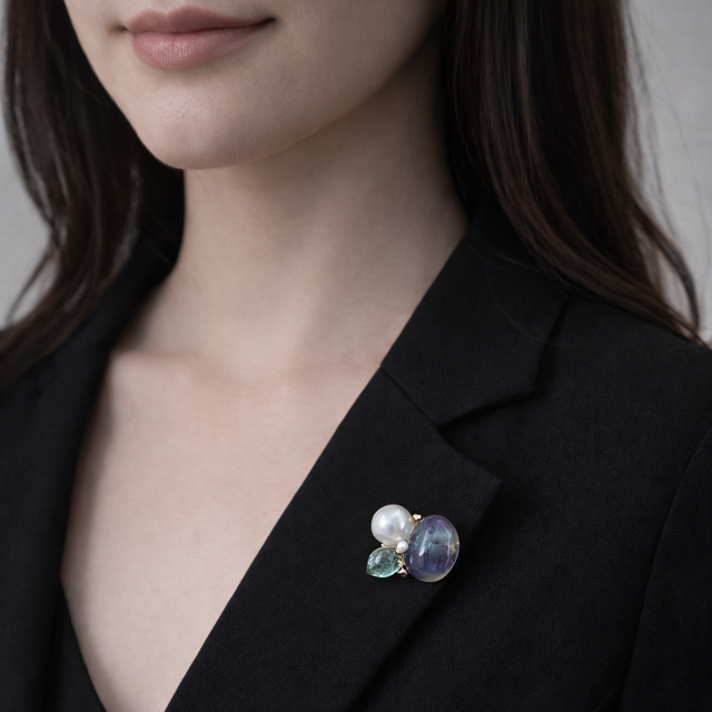 フローライトとグリーンアメジスト、真珠のブローチ ～Ophelia | iichi