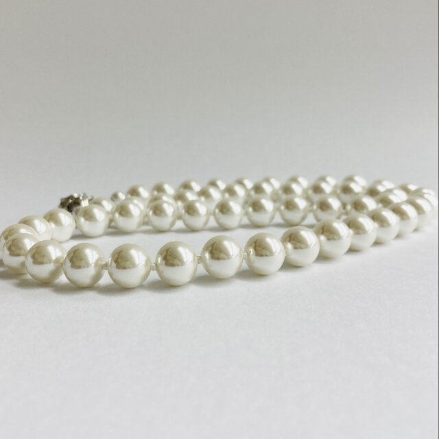 ガラスパールオールノットマチネーネックレス/10mm約60cm/パールホワイト/R/日本製