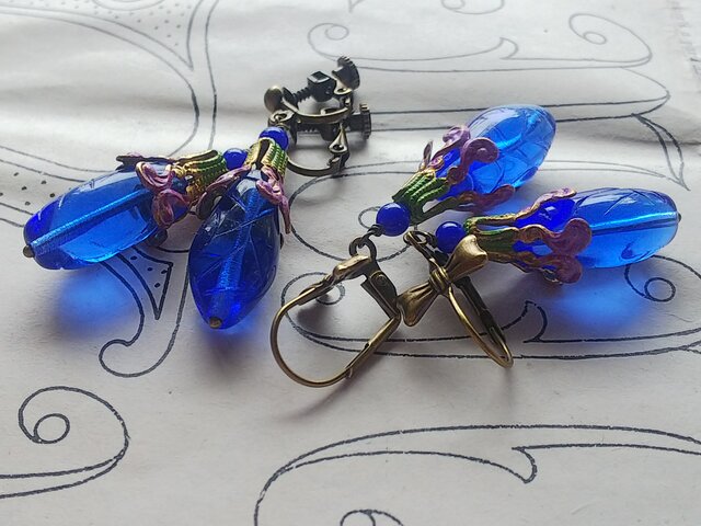 ヴィンテージ サファイアBlue／藤色Purple-flower-キャップ リボン