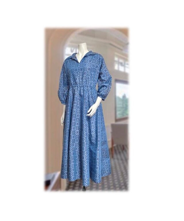 274　村山大島昭和30年代イメージワンピース（ターコイズブルー／✖✖柄）