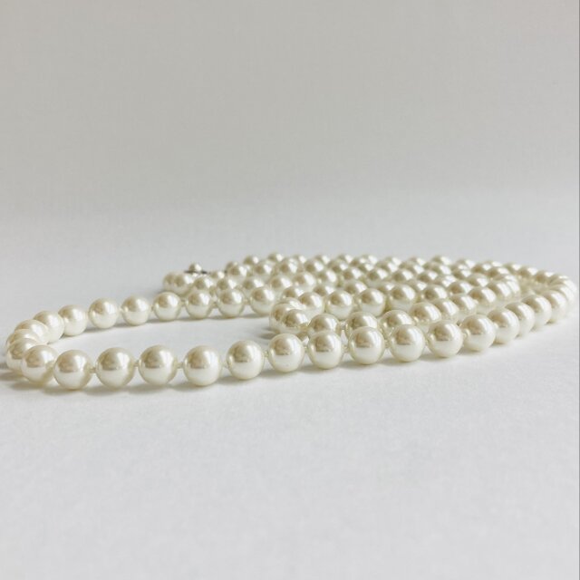 ガラスパール2連オールノットネックレス/8mm約42/60cm/Lt.クリームツートン/R/made in japan