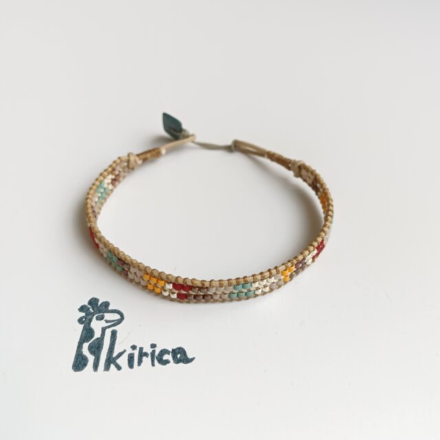 濡れても大丈夫 デリカビーズとウッドボタンのブレスレット（#1035)