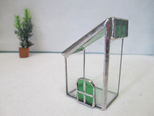 ステンドグラス　家　ハウス 15 ガラスの小さなおうち ｽﾃﾝﾄﾞｸﾞﾗｽ ブルー屋根の家 ミニハウス