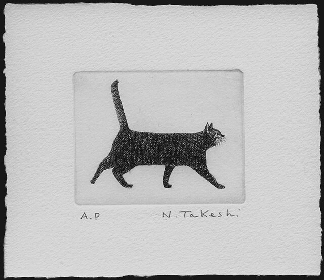 横向きの猫/銅版画(額あり） | iichi ハンドメイド・アンティーク 