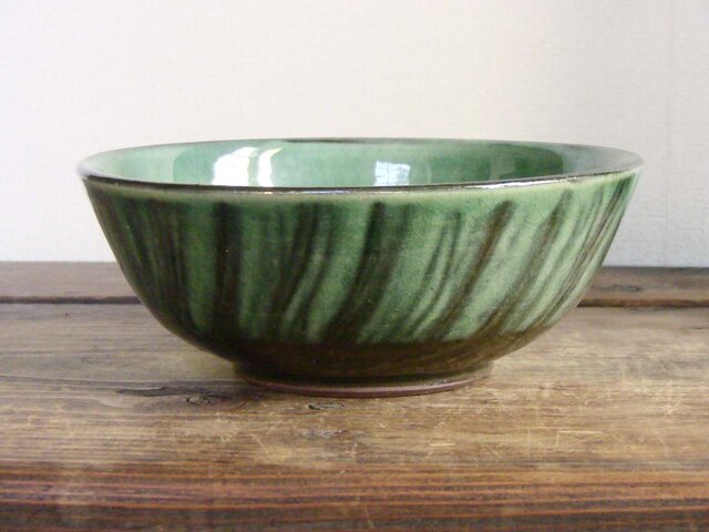 「織部(おりべ)のたたずまい」 青織部焼鉢(直径18cm) 骨董アンティーク 織部焼水鉢 - アンティーク山本商店