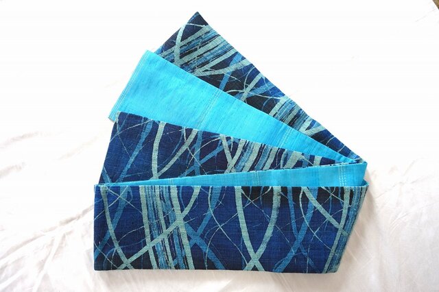 青系麻バティック半幅帯 HAN1595 | iichi 日々の暮らしを心地よくする