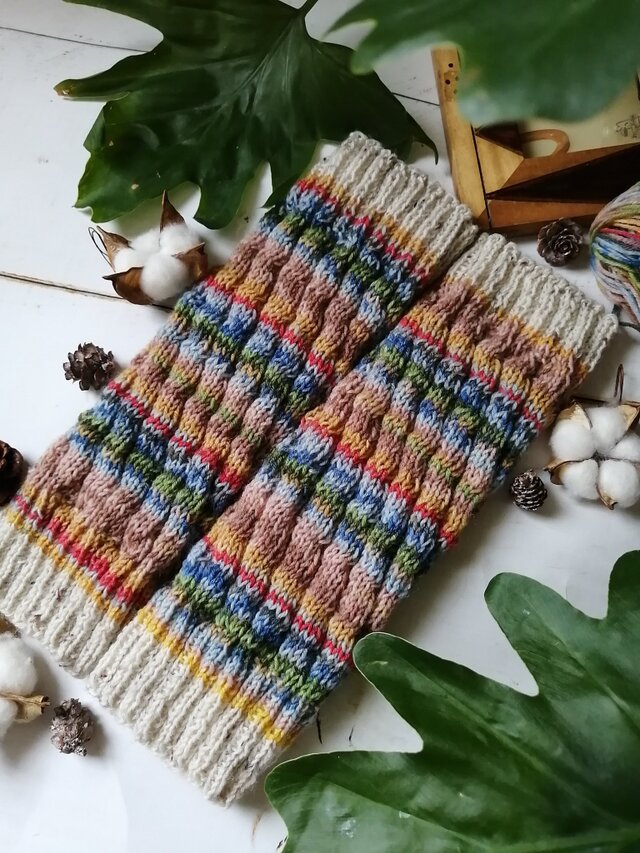 【Ｍ】ゴッホの寝室〜オパール毛糸のスパイラル編みレッグウォーマー