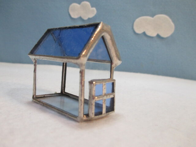 ステンドグラス　家　ハウス 15 ガラスの小さなおうち ｽﾃﾝﾄﾞｸﾞﾗｽ ブルー屋根の家 ミニハウス