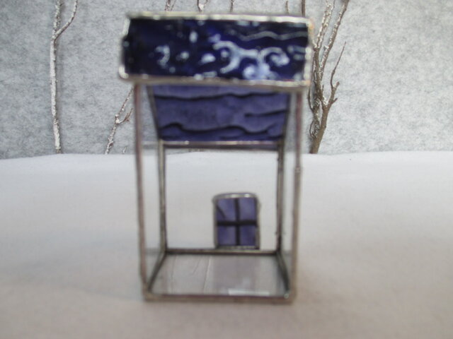 18 ガラスのおうち ｽﾃﾝﾄﾞｸﾞﾗｽ ブルーパープル屋根の家 ミニハウス