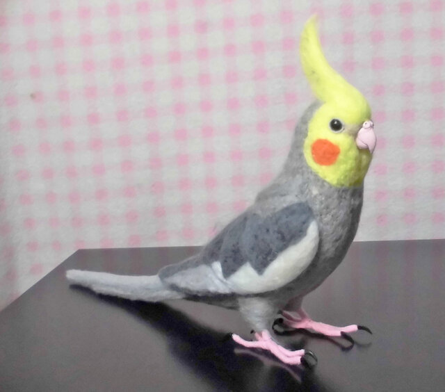 羊毛フェルト リアル オカメインコ ノーマル（オス）ほぼライフサイズ