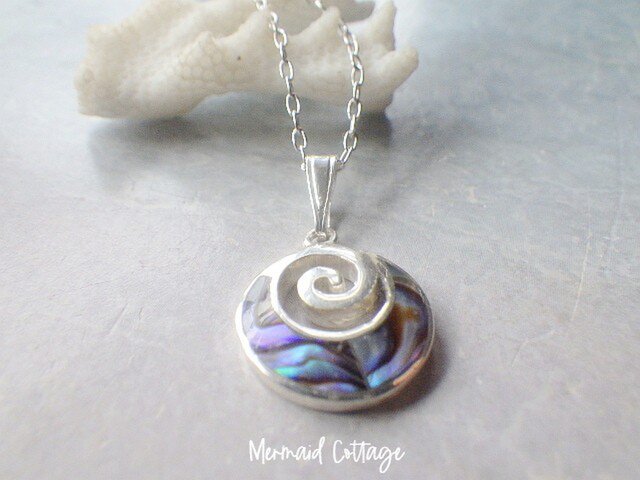 ☆sv925☆Swirl Wave Surf Necklace--波の渦巻きの革紐ペンダント