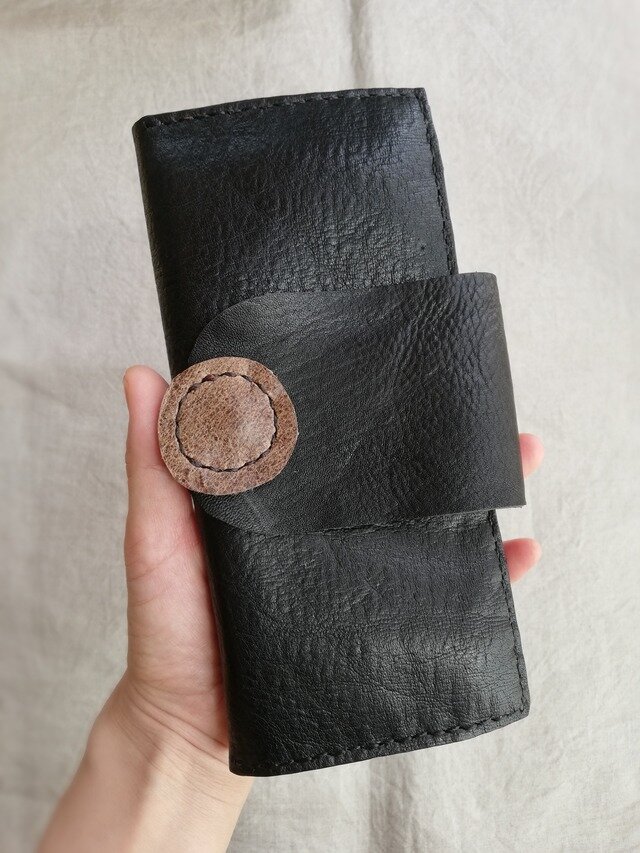 simple wallet　ブラック✗ブラウン　オイルシュリンクレザー