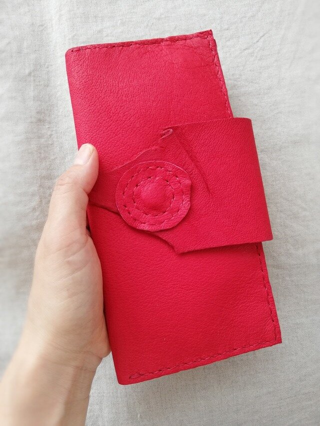 simple wallet　レッド　ピッグスキンレザー