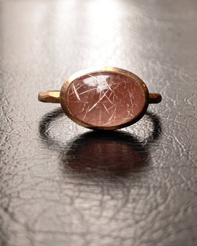 ルチルクォーツ　×　ロードクロサイト　ダブレット　オーバルカボション　シルバーSV925リング