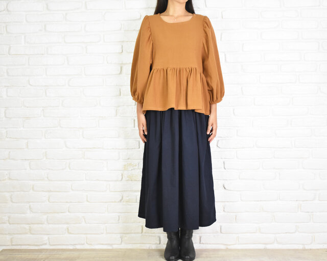 OUR 軽やか素材のギャザーロングスカート　ネイビー OURHOME 軽やか素材のギャザーロングスカート ネイビー - メルカリ