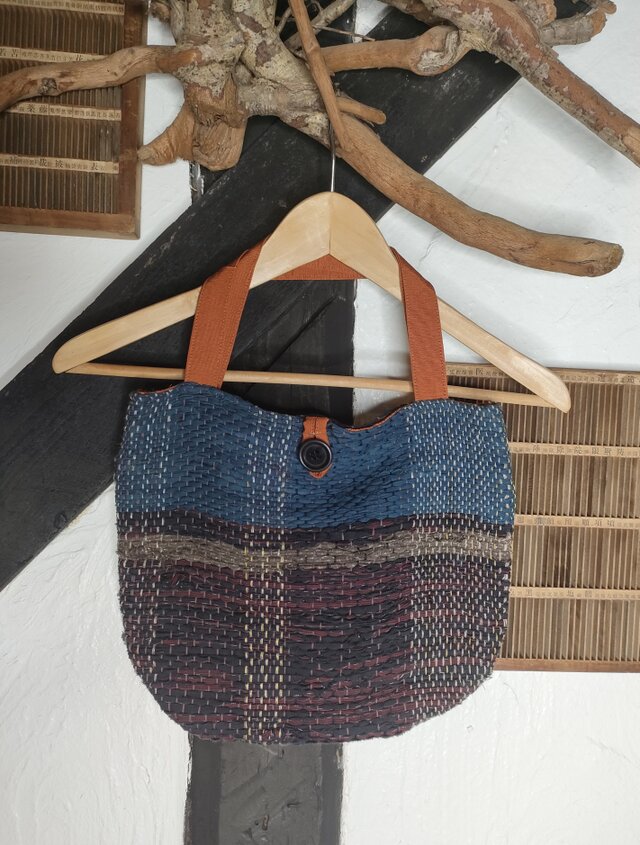 裂き織り・手提げバック 送料無料の画像1枚目