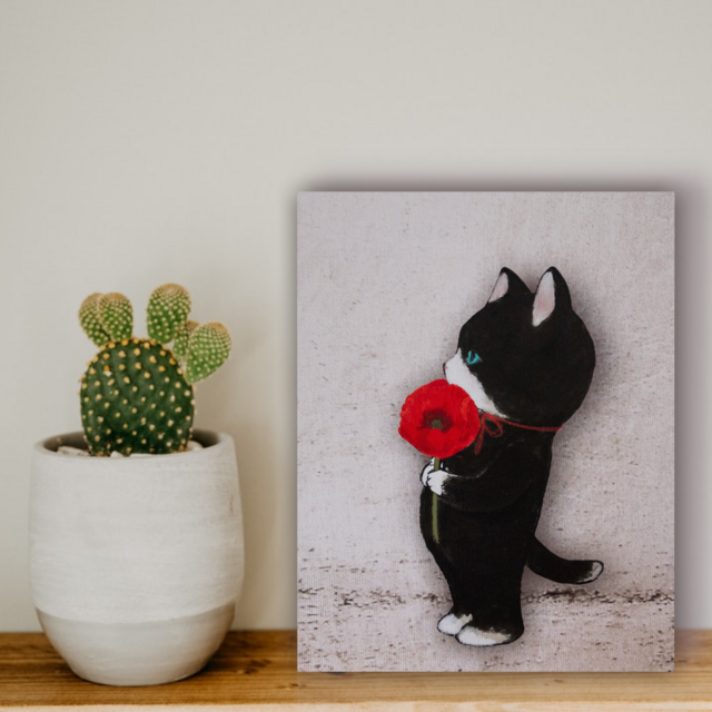★送料無料★キャンバスボード【SM】（雛罌粟と子猫)