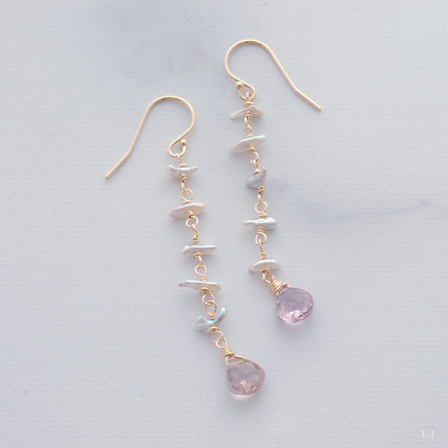 アコヤ砂ケシパールとスピネルのピアス Dolce108