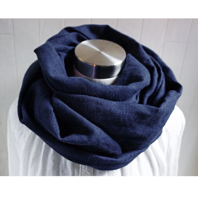 秋冬 あったか起毛リネンのスヌード　ディープブルー