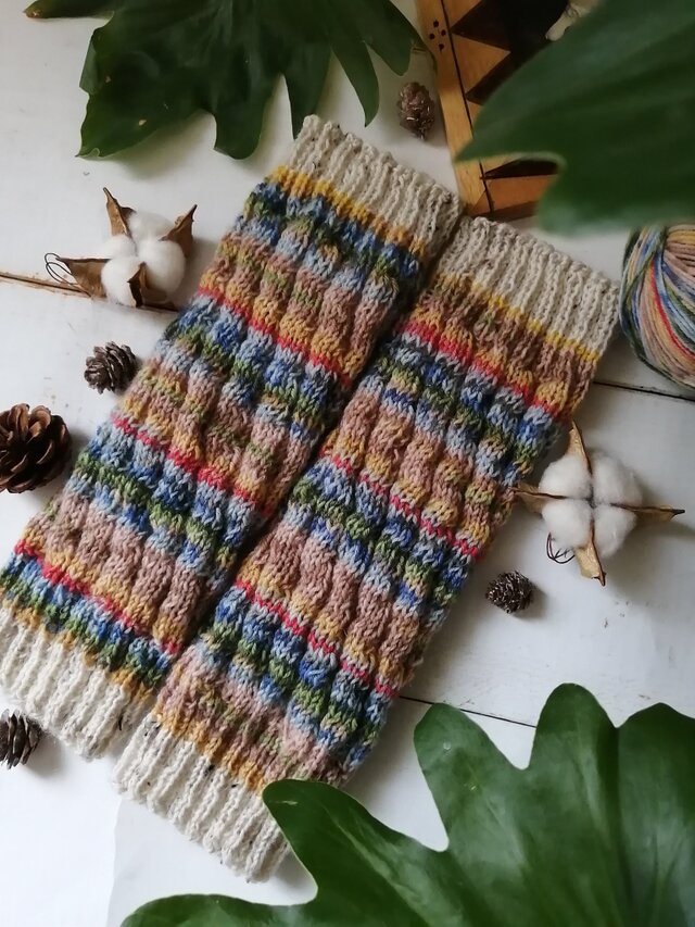 【Ｍ】ゴッホの寝室〜オパール毛糸のスパイラル編みレッグウォーマー