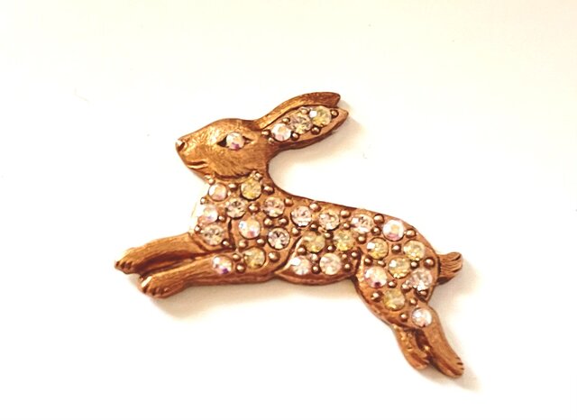 フランス製 ビンテージ スワロフスキー ウサギの 小さいブローチ