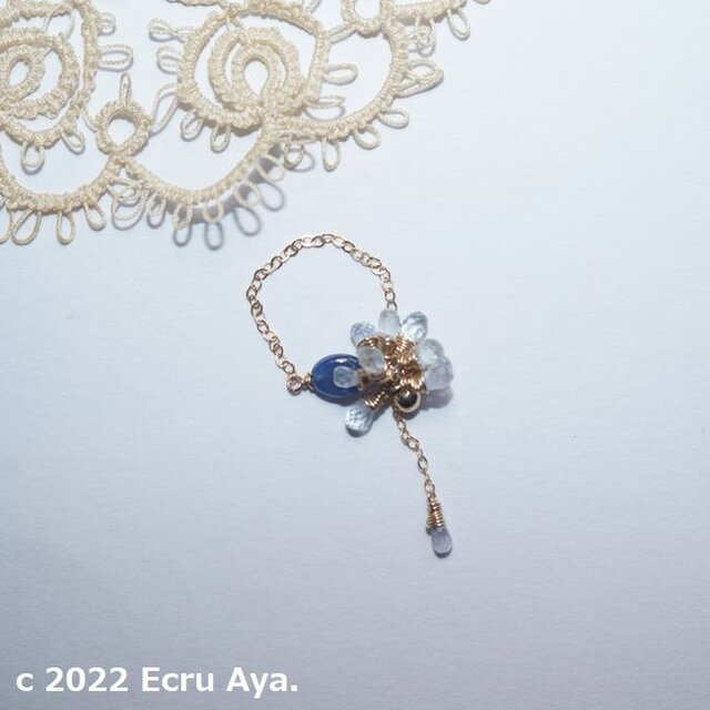 *心を映す*ブルーサファイアのチェーンリング　フリーサイズ　14kgf